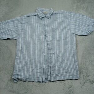 Indigo Palms Shirt Mens XL Blue Striped Button Up Short Sleeve Irish Linen